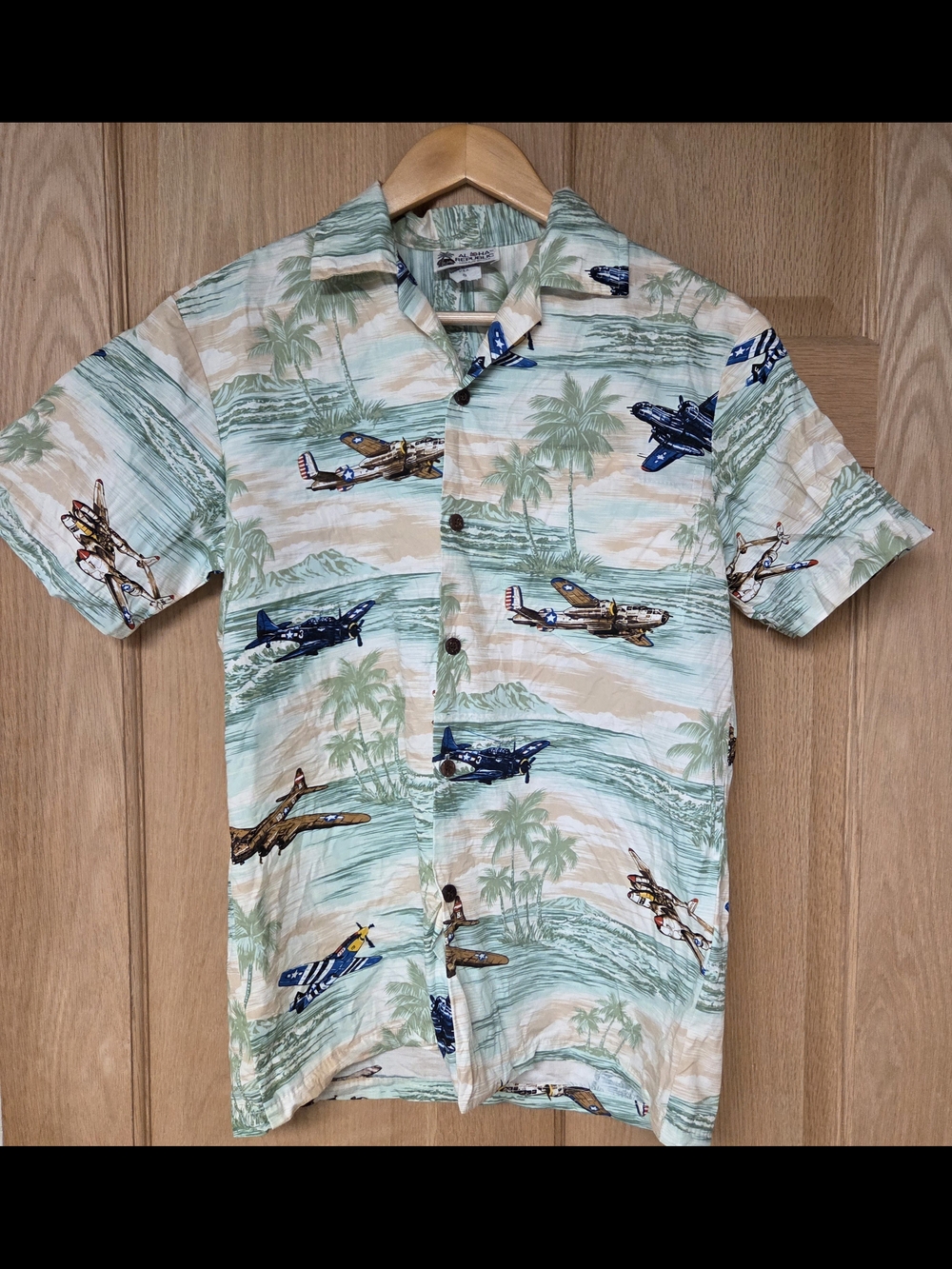Aloha Republic Plane Print Short Sleeve Shirt - Light Green Small